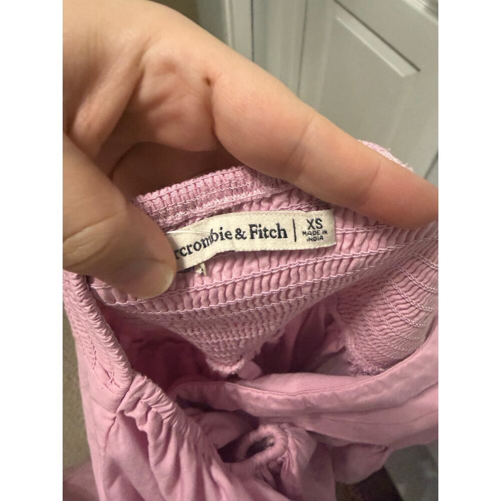 Abercrombie & Fitch Ruched Puff Sleeve Poplin Mini Dress XS Light Purple - Picture 5 of 8